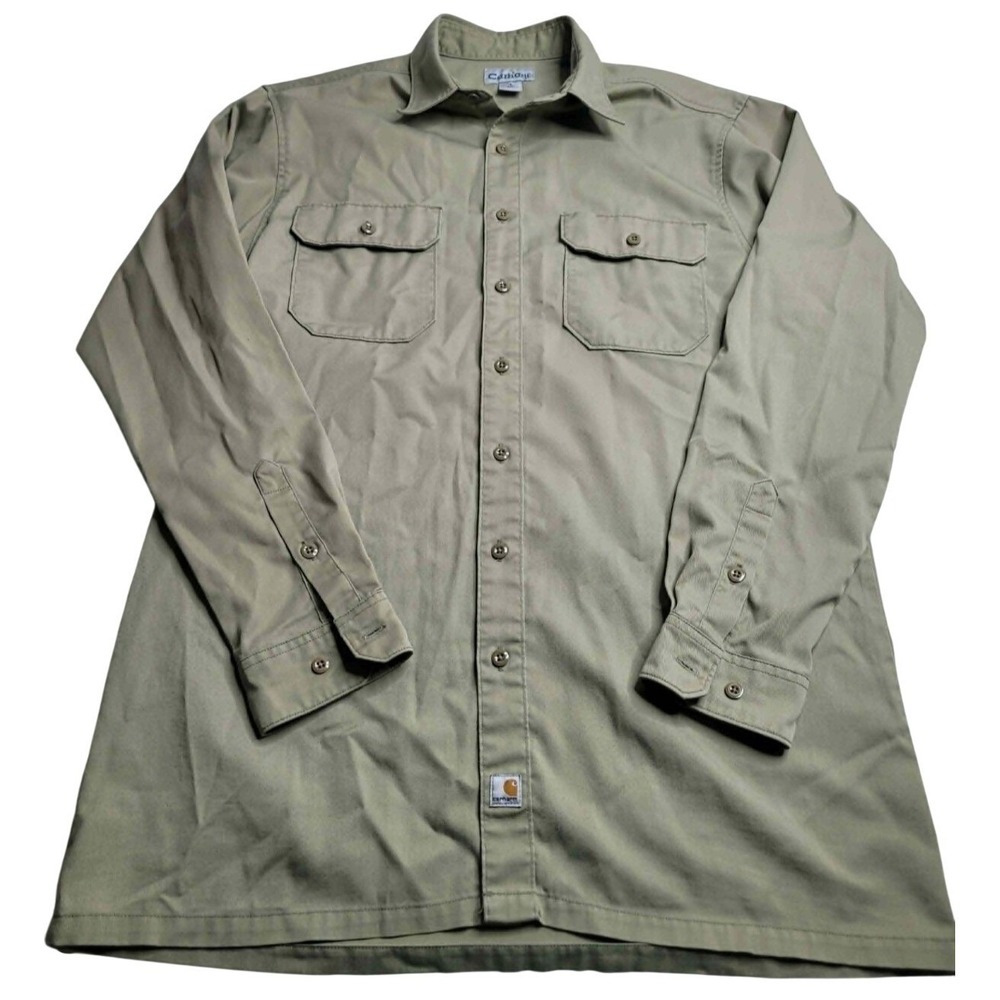 Carhartt Dual Chest Pocket Long Sleeve Button Down Khaki Shirt Men's Large Tall